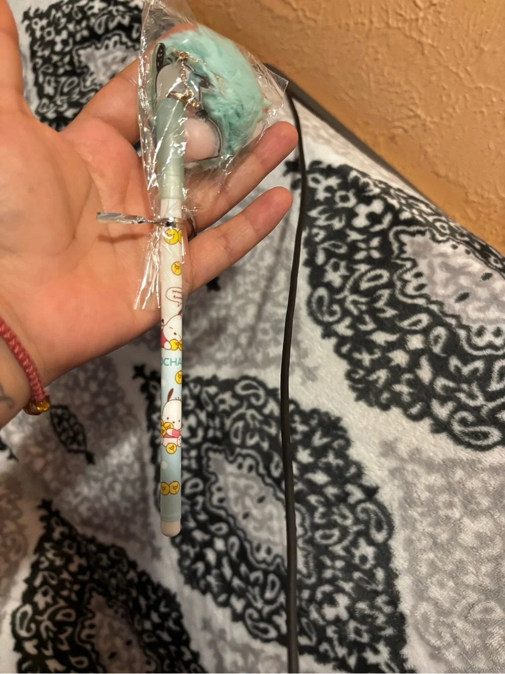 Kids Pom Pom Keychain Pen - Mint Green